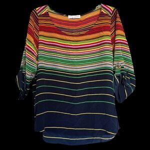 Amanda Uprichard Silk Striped Blouse Size M Roll Tab Sleeves Preppy Quiet Luxury